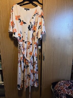 RACHEL Rachel Roy Blush Midi Dress with Orange Floral Print
